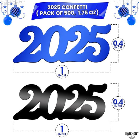 KatchOn, Blue and Black 2025 Confetti - Pack of 500 | Graduation Confetti Class of 2025, Blue Graduation Decorations 2025 | Grad Party Supplies, Grad Party Decorations 2025 | Prom Decorations 2025