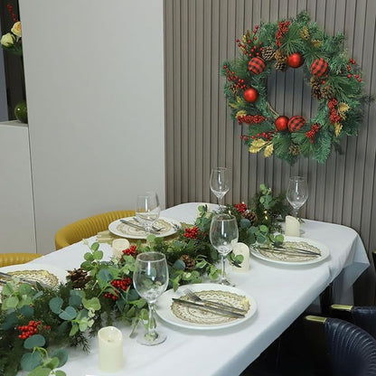 Christmas Garland,Artificial Pine Cypress Garland with Berry and Pinecone,Christmas Greenery Garland for Mantle,Table,Stair Handrail,Indoor,Outdoor Christmas Decorations(5.9FT