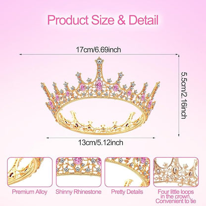 Grevosea Gold Queen Crown for Women, Rhinestone Birthday Crown Princess Tiara Wedding Headband for Bride Hair Accessories