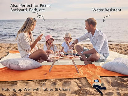 WEKAPO Beach Blanket Sandproof Waterproof, Extra Large Beach Mat, Oversized & Compact Sand Free Mat Quick Drying, Lightweight & Durable with Stakes & Corner Pockets