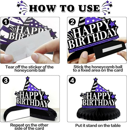Happy 35th Birthday Decorations,35th Bday Purple Glitter Shiny Stand Honeycomb Table Centerpieces - Cheers to 35 Years Old Birthday Party Photoprop Gift Sign.
