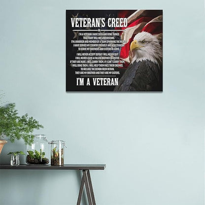Veteran Wall Art Patriotic Pictures Wall Decor Military Canvas Prints Veterans Day Decorations Painting Framed Bald Eagle Artwork Office Home Man Cave Decor For Bathroom Bedroom Living Room 24"x20"