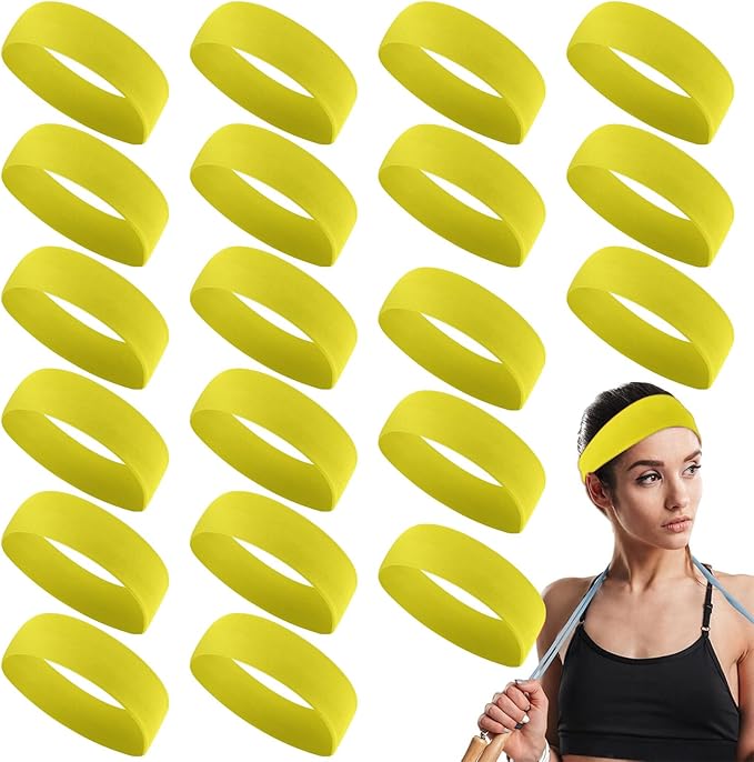 Hotop 20 Pcs Sport Stretchy Headbands for Girls Women Non Slip Soft Fabric Elastic Headband Bulk for Yoga DIY Team Gifts