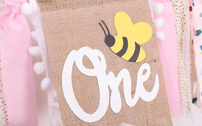 1st Happy Birthday Banner - Highchair Banner Tassels for Girl&Boy Birthday Party Decoration,Baby Birthday Photo Props Party Supplies(Bee)