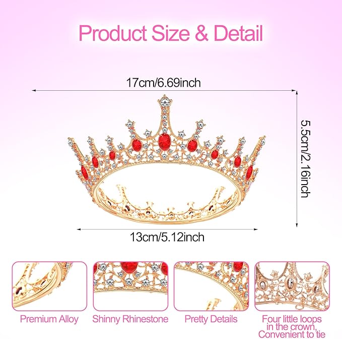Grevosea Gold Queen Crown for Women, Rhinestone Birthday Crown Princess Tiara Wedding Headband for Bride Hair Accessories