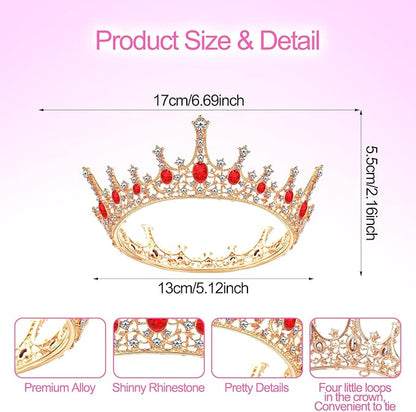 Grevosea Gold Queen Crown for Women, Rhinestone Birthday Crown Princess Tiara Wedding Headband for Bride Hair Accessories