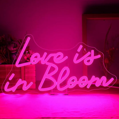 NOSUN Love is in Bloom Neon Sign for Wall Decor Dimmable Led Lights Signs Letters Signs for Bridal Shower Pink Neon Light Room Decor for Wedding Engagement Birthday Party Gift