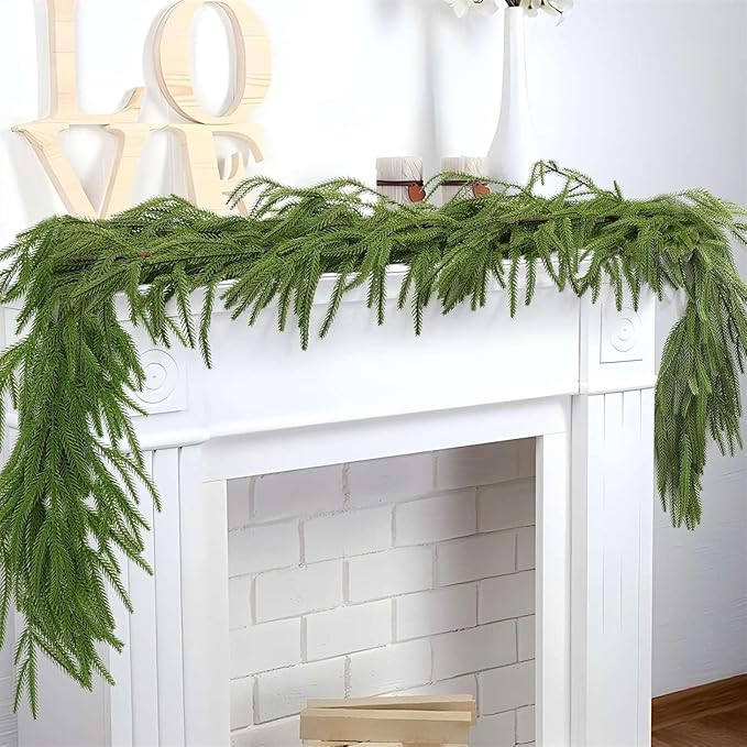 Christmas Garlands Artificial Norfolk Pine Garland Real Touch Faux Greenery Garland for Holiday, Fireplace, Mantle, Window, Stairs, Indoor, Outdoor Decor, 4FT