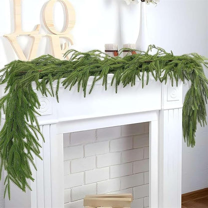 Christmas Garlands Artificial Norfolk Pine Garland Real Touch Faux Greenery Garland for Holiday, Fireplace, Mantle, Window, Stairs, Indoor, Outdoor Decor, 5FT