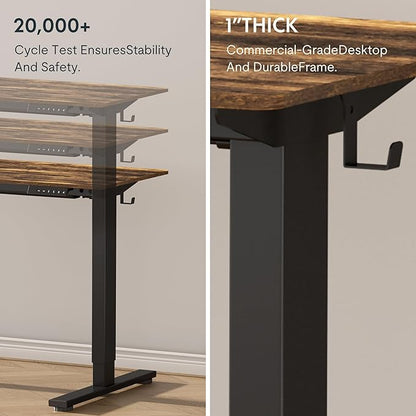 FLEXISPOT EN1 One-Piece Standing Desk with 1-Inch Thick Desktop, 48"x24" Electric Height Adjustable Desk for Home Office & Multi-Device Workstations, Rustic Brown