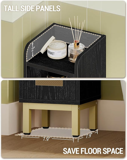 Bathroom Storage Cabinet, Small Corner Floor Cabinet with Door and Shelves, Narrow Toilet Paper Holder, Bathroom Organizer with Adjustable Shelf, for Small Spaces, Rattan Black BC08204Y