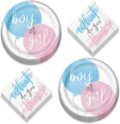 HOME & HOOPLA Baby Shower Gender Reveal Party Pink & Blue Watercolor Paper Dinner Plates and Lunch Napkins (Serves 16)