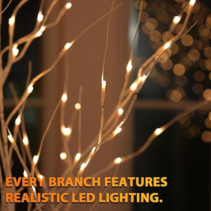 4ft & 6ft & 8ft LED Birch Tree Set, with Warm White Lights for Outdoor Indoor Christmas & Wedding Decor (3 Sizes Pack)