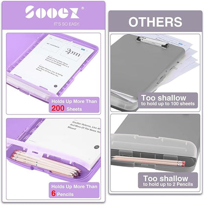 Sooez Clipboard with Storage, Clip Board 8.5 x 11 with Pen Holder, Plastic Organization Case Box for Letter Legal A4 Size Paper, Low Profile Clip, Nurses Teachers Must Haves, School & Office Supplies