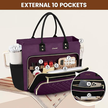LOVEVOOK Teacher Tote Bag for Women Work, Nurse Bags With Large Cup Holder Laptop Bag With Laptop Compartment, Professional Computer Briefcase Business Purses, Diaper Bag Mother Gift, 15.6 Inch