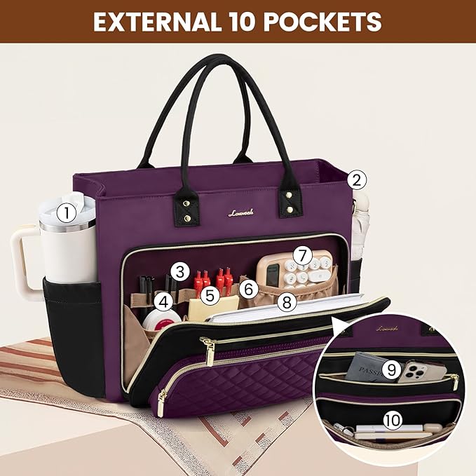 LOVEVOOK Laptop Tote Bag for Women, Work Bags Laptop Bag Nurse Bags With Laptop Compartment, Professional Computer Briefcase With Large Cup Holder, Business Large Purses Handbag Gifts, 17.3 Inch