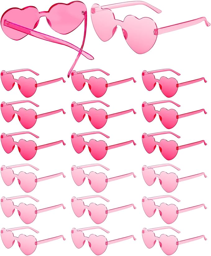 20 Pairs Heart Sunglasses for Women Bulk Transparent Pink Heart Shaped Sunglasses Bachelorette Party Glasses Fun Glasses for Party Favor to Add A Splash of Fun(20Pcs Pink+Rose Red)