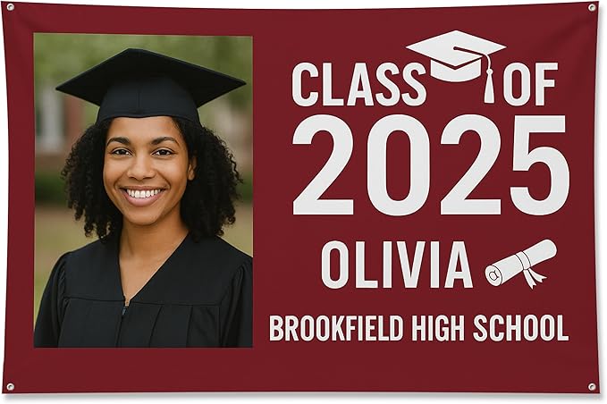 Custom Graduation Banner Class of 2025 with Photo and Name – Personalized Congrats Sign for High School or College Seniors – Indoor Outdoor Graduation Party Decoration
