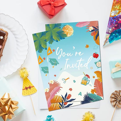 Soiceu Goodbye School Hello Pool End of School Party Invitations with Envelopes Set of 20 Kids End of Backyard Summer Party Invites Fill in Blank