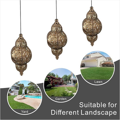 Hanging Solar Lights Garden Lights Metal Moroccan Lamp Waterproof for Outdoor Hanging Decor Yard Backyard Garden Decorative (4 Pack, Bronze)