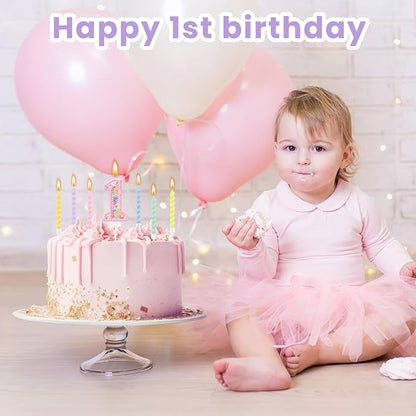 MTLEE Number 1 Birthday Candle with 12 Pcs Spiral Candles for Girls Macaron Pastel Rainbow Unicorn Pink Cake Topper for Sweet Theme Party Decoration