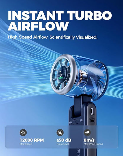 Diveblues Portable Handheld Turbo Fan, 5 Gear Wind, Battery Operated, Up to 12 Working Hours, 3 IN 1 Hand Fan with Air Turbo Tech Cooling Fan for Outdoor Activities, Travel, Working
