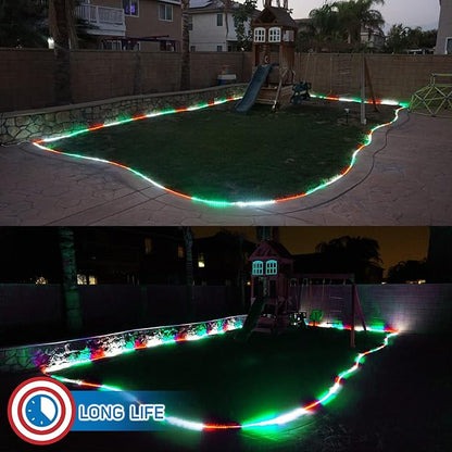 Russell Decor 60ft/648 LEDs Rope Lights Indoor Outdoor Decorative Lighting for Party Trees Patio Deck Flexible String Lights(Red White Green)