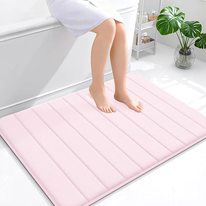 OLANLY Memory Foam Bath Mat 40x32, Super Soft Absorbent Bathroom Rugs, Quick Dry, Machine Washable Shower Floor Rugs, Bathmat Carpet, Bathroom Home Decor Accessories, Pink