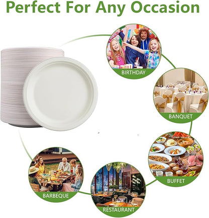 TIRIA Compostable Paper Plates 10 Inch [175 Pack], Biodegradable Sturdy Heavy Duty Paper Plates Bulk, Eco-Friendly Disposable Dinnerware for Parties, Lunch, Events, Picnics, Christmas & Thanksgiving