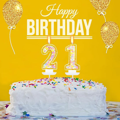 21st Birthday Candle for Cake, Colorful Macaron Numeral Candles for Women/Men, Birthday Party Cake Decorations, Golden Cake Topper for Birthday Party Supplies (Number 21)