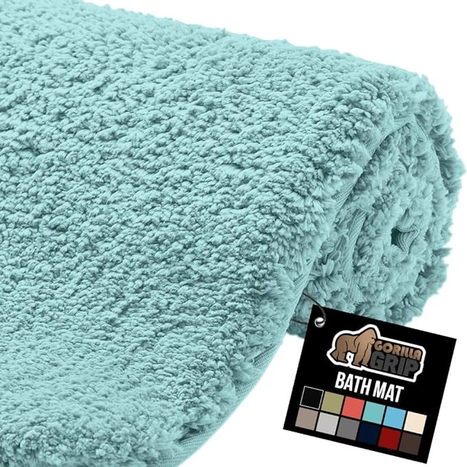 GORILLA GRIP Bathroom Rugs, 42x24, Ultra Soft Absorbent Mat, Thick Plush Bath Rug, Machine Washable, Microfiber Quick Dry, Mats for Shower, Bathtub and Floor, Home Decor Accessories, Spa Blue