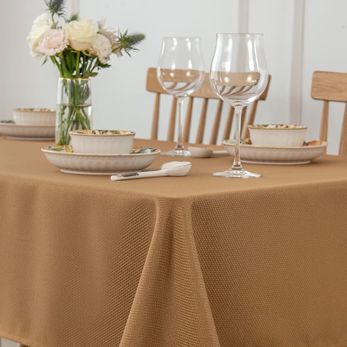 maxmill Square Harvest Tablecloth Water Resistance Antiwrinkle Spill Proof Textured Table Cloth Decorative Fabric Table Cover for Fall Harvest Thanksgiving Parties Dinner, 70 x 70 Inch, Amber Bronze
