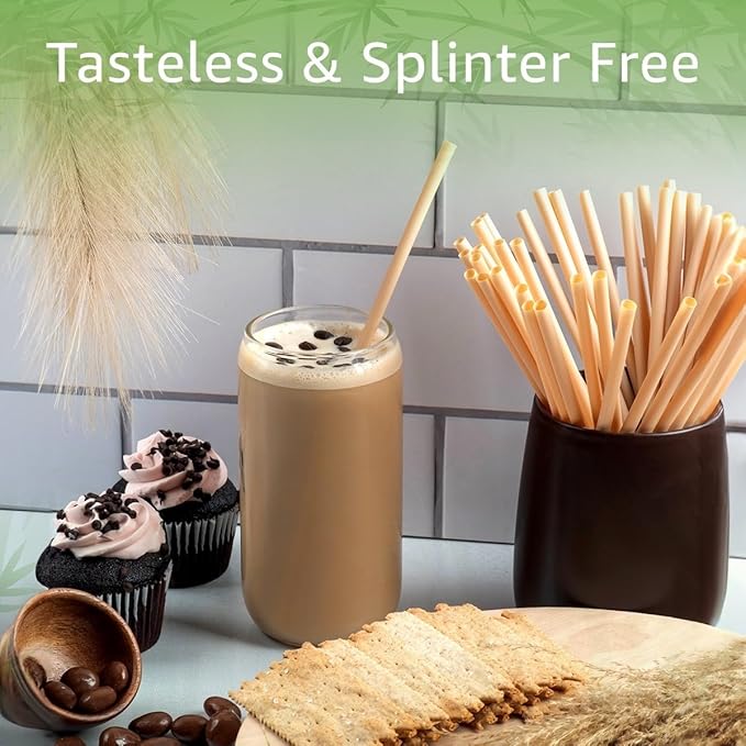 Ibambo Powder Bamboo Straws (250-Pack) - 7.88" Disposable Straws Individually Wrapped | 100% Compostable | Durable & Biodegradable | Made for Hot & Cold Drinks | Perfect for Weddings, Parties & Events