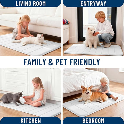 OLANLY Memory Foam Long Bathroom Rugs Runner 59x20, Super Soft Absorbent Bath Mat, Quick Dry, Machine Washable Shower Floor Rugs, Bathmat Carpet, Bathroom Home Decor Accessories, White