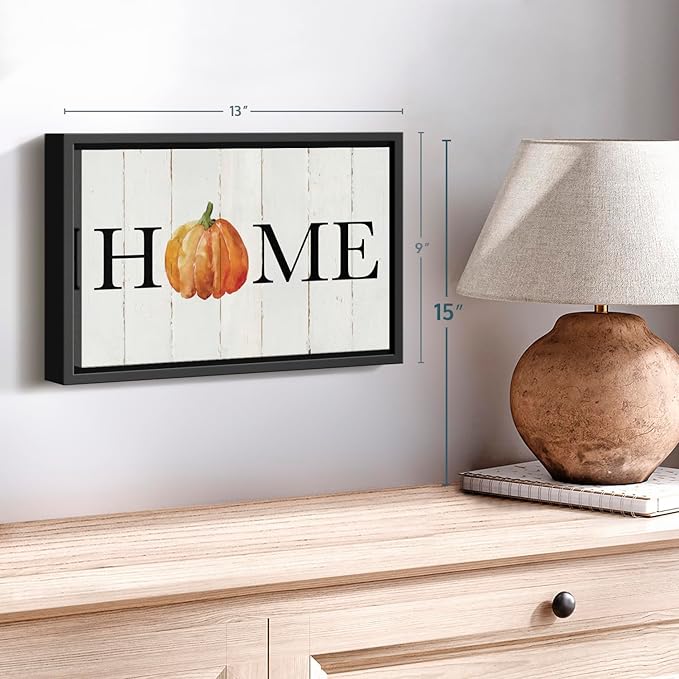Elephant Stock Home Pumpkin Wall Art - Horizontal Floating Framed Canvas - 1-Piece Living Room Wall Decor - Rural Watercolor Canvas Print - Beige and Black Decor for Wall - by Carol Robinson - 13" X 9"