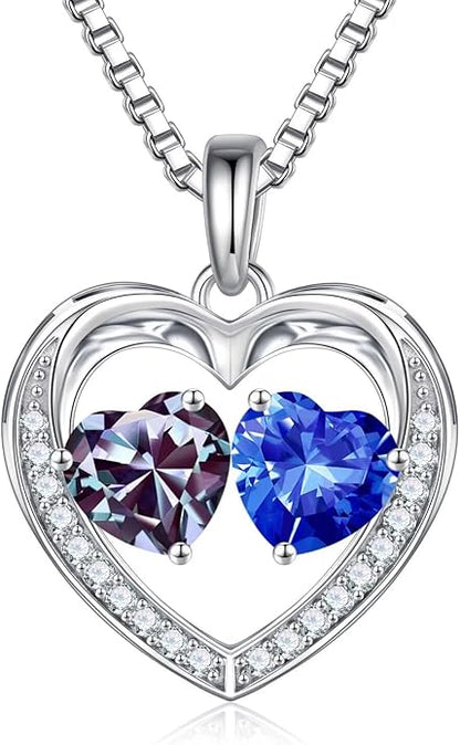 Iefil Christmas Gifts for Women Wife - 925 Sterling Silver Heart Birthstone Necklace, Anniversary Birthday Gifts for Women Wife Girlfriend Mom, Birthstone Jewelry Gift for Her