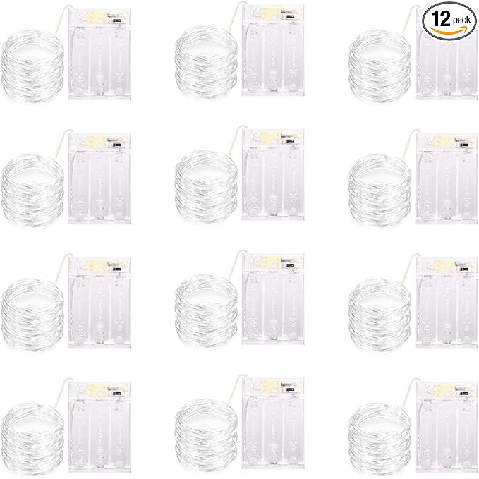 12 Pack Led Fairy Lights Battery Operated String Lights with Timer Waterproof Silver Wire 14 Feet 40 Led Twinkle Mason Jar Lights for Wedding Party Bedroom Patio Christmas White