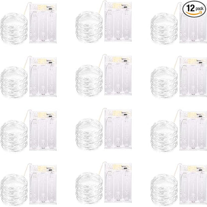 12 Pack Led Fairy Lights Battery Operated String Lights with Timer Waterproof Silver Wire 14 Feet 40 Led Twinkle Mason Jar Lights for Wedding Party Bedroom Patio Christmas White