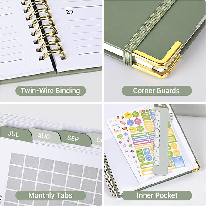 Daily Planner 2026 (8.5" x 11") - Weekly & Monthly Planner (Jan. 2026 - Dec. 2026), Column View Calendar Organizers, Hardcover Agenda Book with Tabs for Office & School, Green