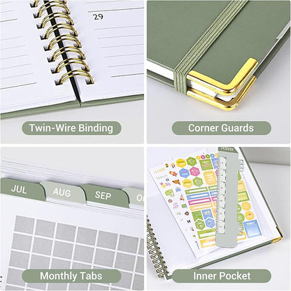 Daily Planner 2026 (8.5" x 11") - Weekly & Monthly Planner (Jan. 2026 - Dec. 2026), Column View Calendar Organizers, Hardcover Agenda Book with Tabs for Office & School, Green