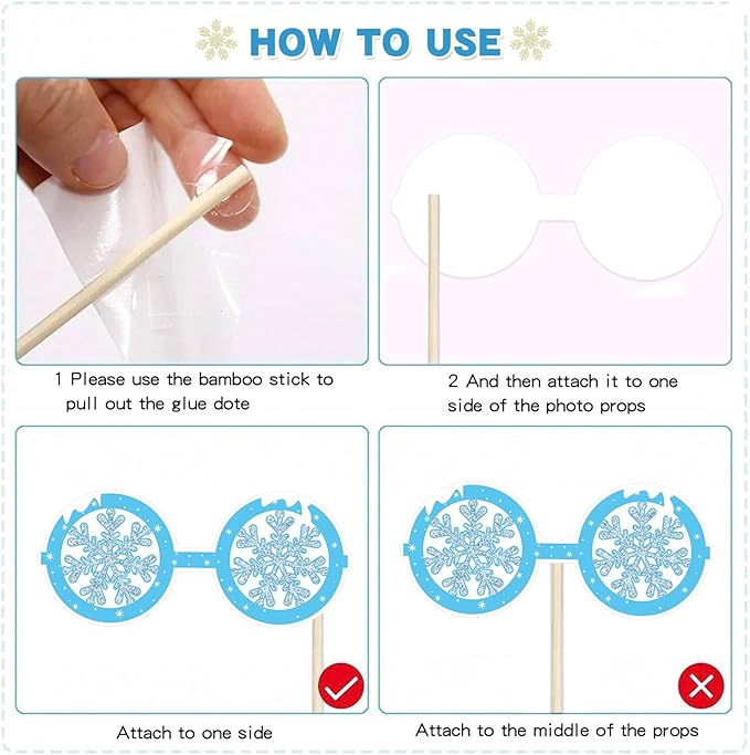 41 Pcs Winter Wonderland Photo Booth Props Snowflake Photo Booth Props Winter Wonderland Party Decorations for Winter Holiday Christmas Party Supplies