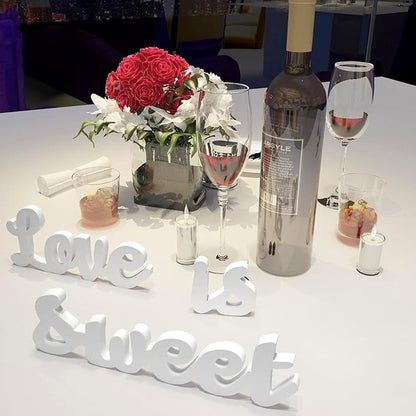 Love Is Sweet Sign - Freestanding Wooden Wedding Decor with Hollow Letters for Dessert Table, Anniversary & Photo Props | White Rustic Wall Art