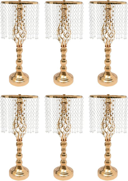 Wedding Centerpieces Gold Vases,6PCS Metal Flower Candle Holder with Sparkling Crystal Beads,Crystal Flower Vase Metal Flowers Stand for Party Tables Decorations (6PCS-Gold)