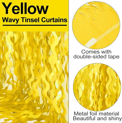 4 Pack Macaron Yellow Fringe Curtain Backdrop 3.2Ft x 8.2Ft Metallic Tinsel Foil Fringe Streamers Background for Photo Booth Mother's Day, Easter, Carnival, Birthday, Wedding Party Decoration