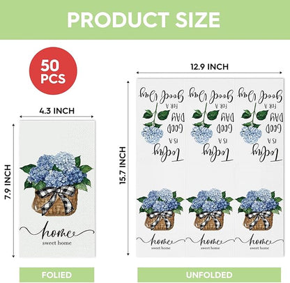 Horaldaily 50 Disposable Paper Decorative Guest Napkins, Blue Hydrangea Bouquet Sweet Home Hand Towel for Party Lunch Dinner Kitchen Bathroom