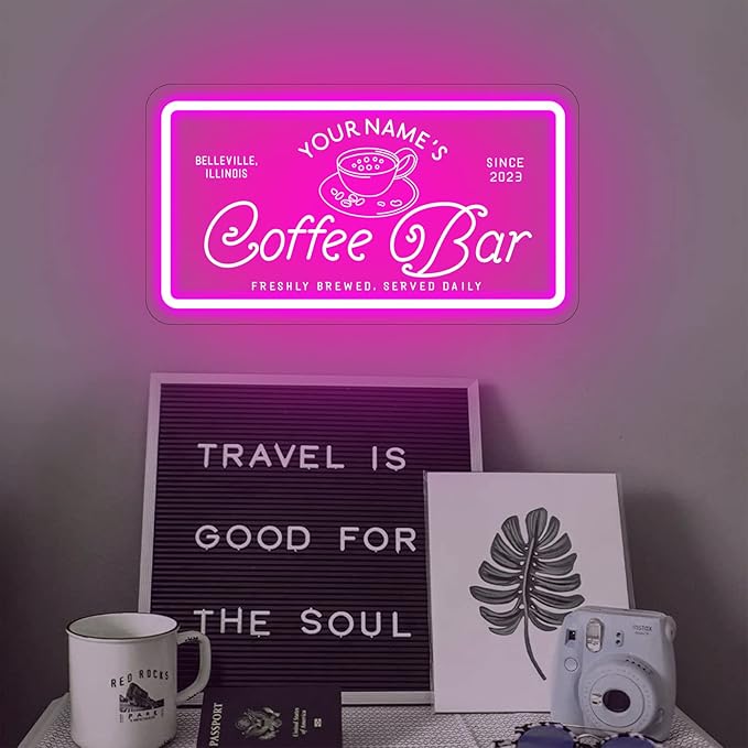 Custom Coffee Bar Neon Sign, Personalized LED Neon Lights for Wall Decor, Handmade 3D Art Coffee Bar Light up Signs Night Lamp for Coffee Bars/Station/Shops Kitchen Cafe Decoration