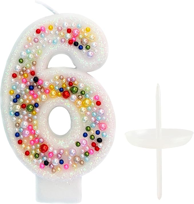 Birthday Candles, Pearl Sequin Number Candle Party Supplies (Number-6)