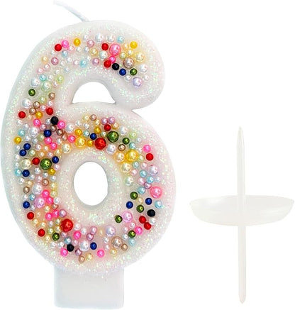 Birthday Candles, Pearl Sequin Number Candle Party Supplies (Number-6)