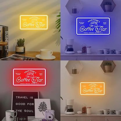 Custom Coffee Bar Neon Sign, Personalized LED Neon Lights for Wall Decor, Handmade 3D Art Coffee Bar Light up Signs Night Lamp for Coffee Bars/Station/Shops Kitchen Cafe Decoration