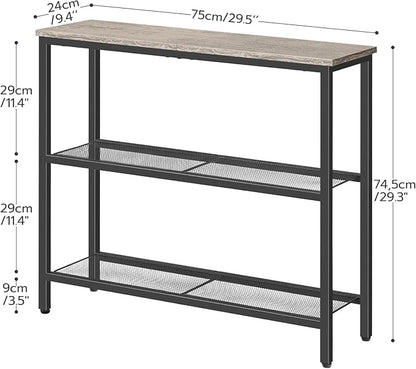 HOOBRO 29.5" Narrow Console Table, 3-Tier Entryway Table, Thin Sofa Table with Shelves, Side Table, Display Table, for Hallway, Entrance, Living Room, Bedroom, Greige and Black BG73XG01